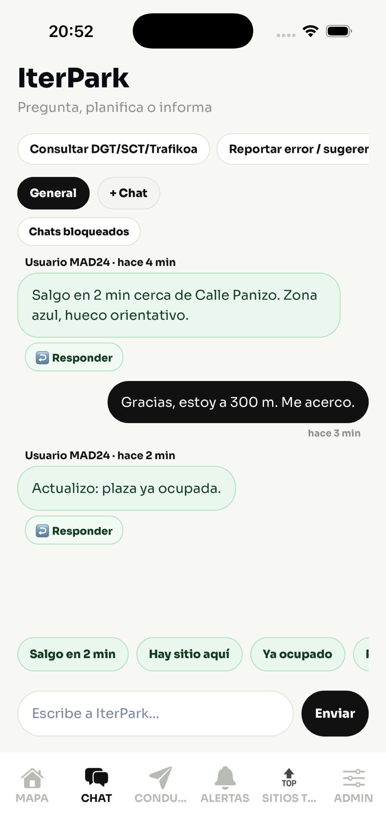 Chat temporal de IterPark